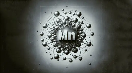 Atomic symbol for Manganese, featuring the letters M and N along with the atomic number 25.